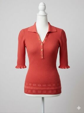 Vintage 90s /Y2K Cache Waffle Knit Ribbed Henley Top XS